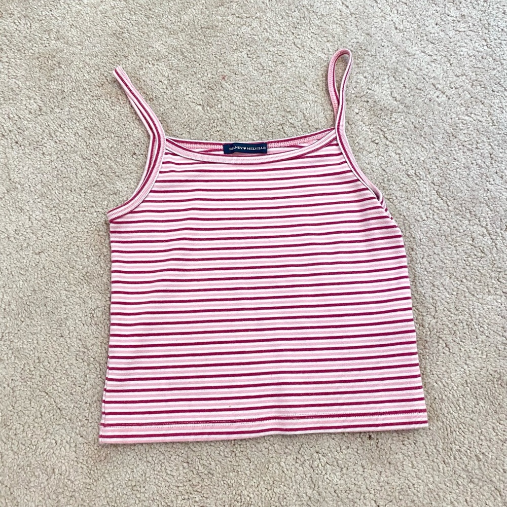 Brandy Melville Skylar Striped Tank Top Pink White Cropped John Galt Tiny Top
